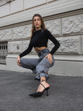 Maglioncino nero crop a onde