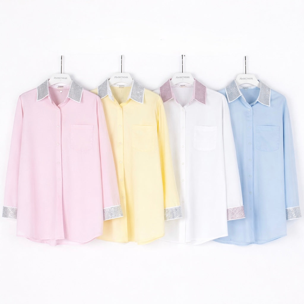 Camicia con brillantini su polso e maniche