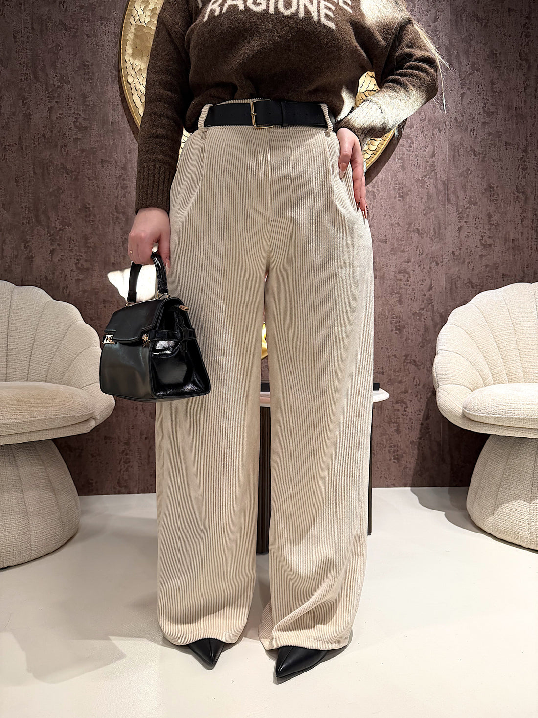Pantalone in velluto con cintura