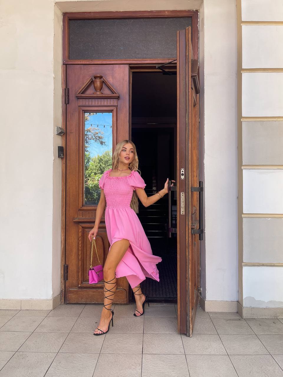 Abito scollo a barca rosa barbie