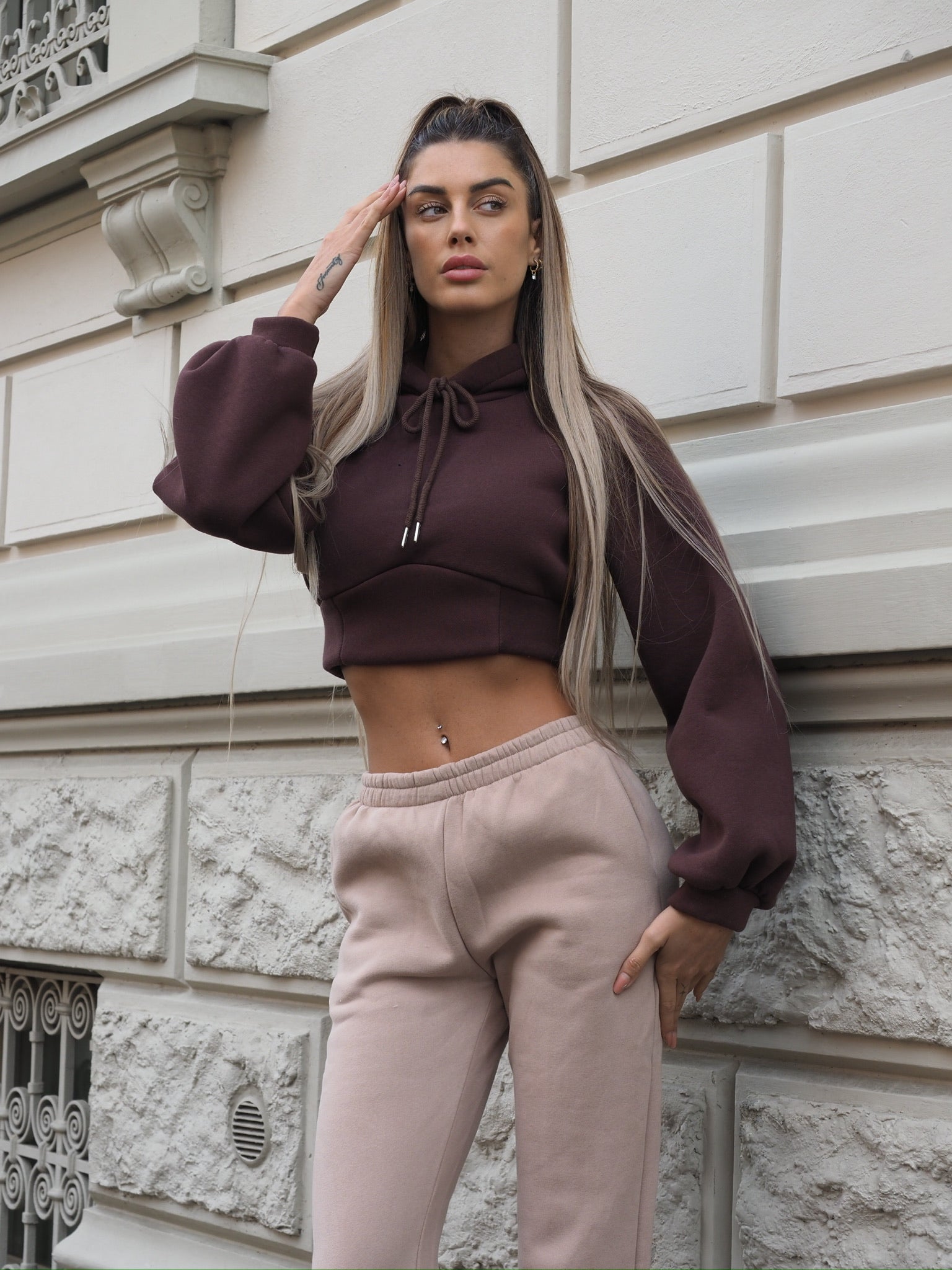 Felpa crop choco con lacci