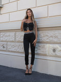 Completo top e pantalone con strass nero