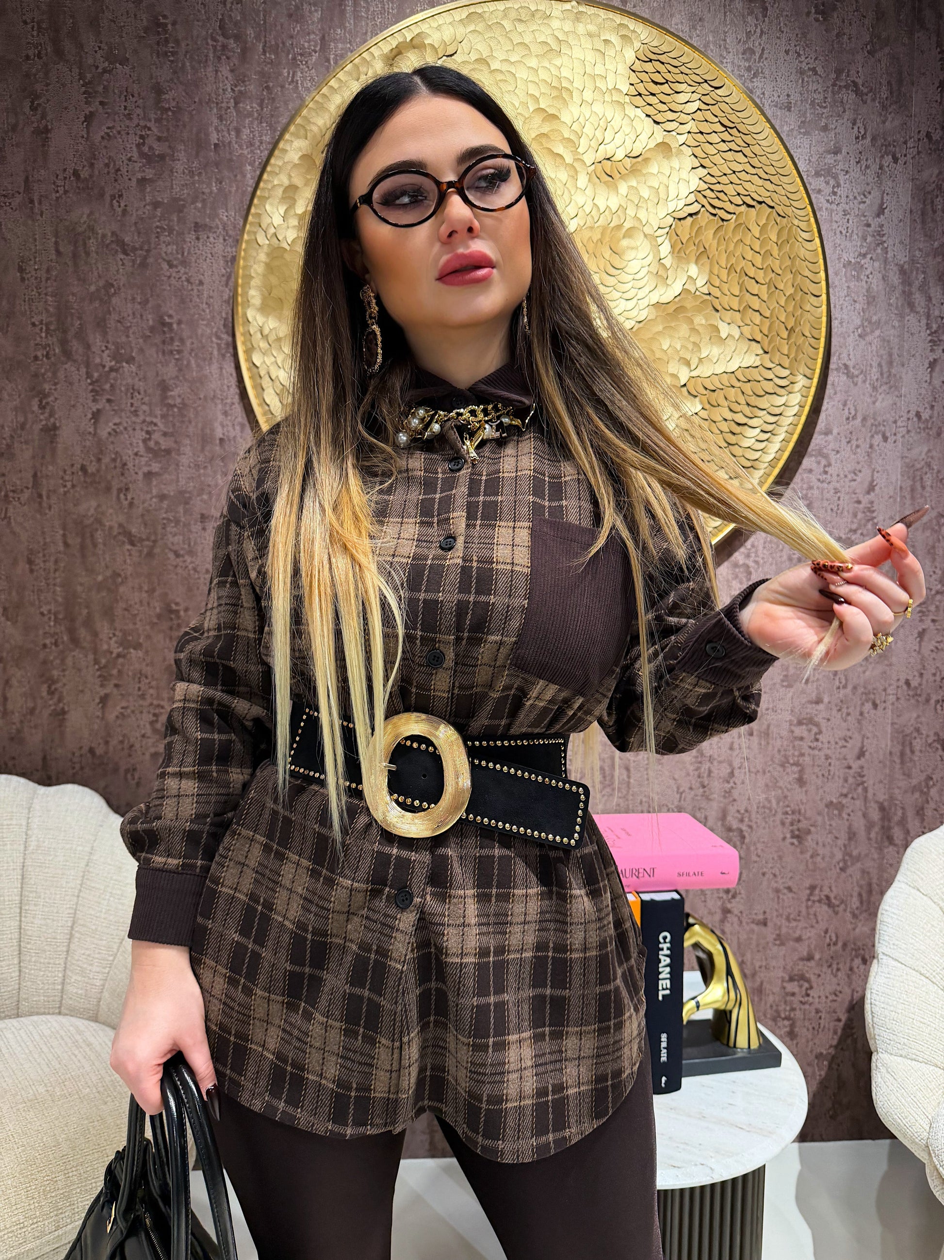 Camicia check marrone