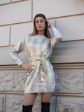Abito in maglia gold con cintura