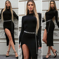 Abito nero a costine con spacco