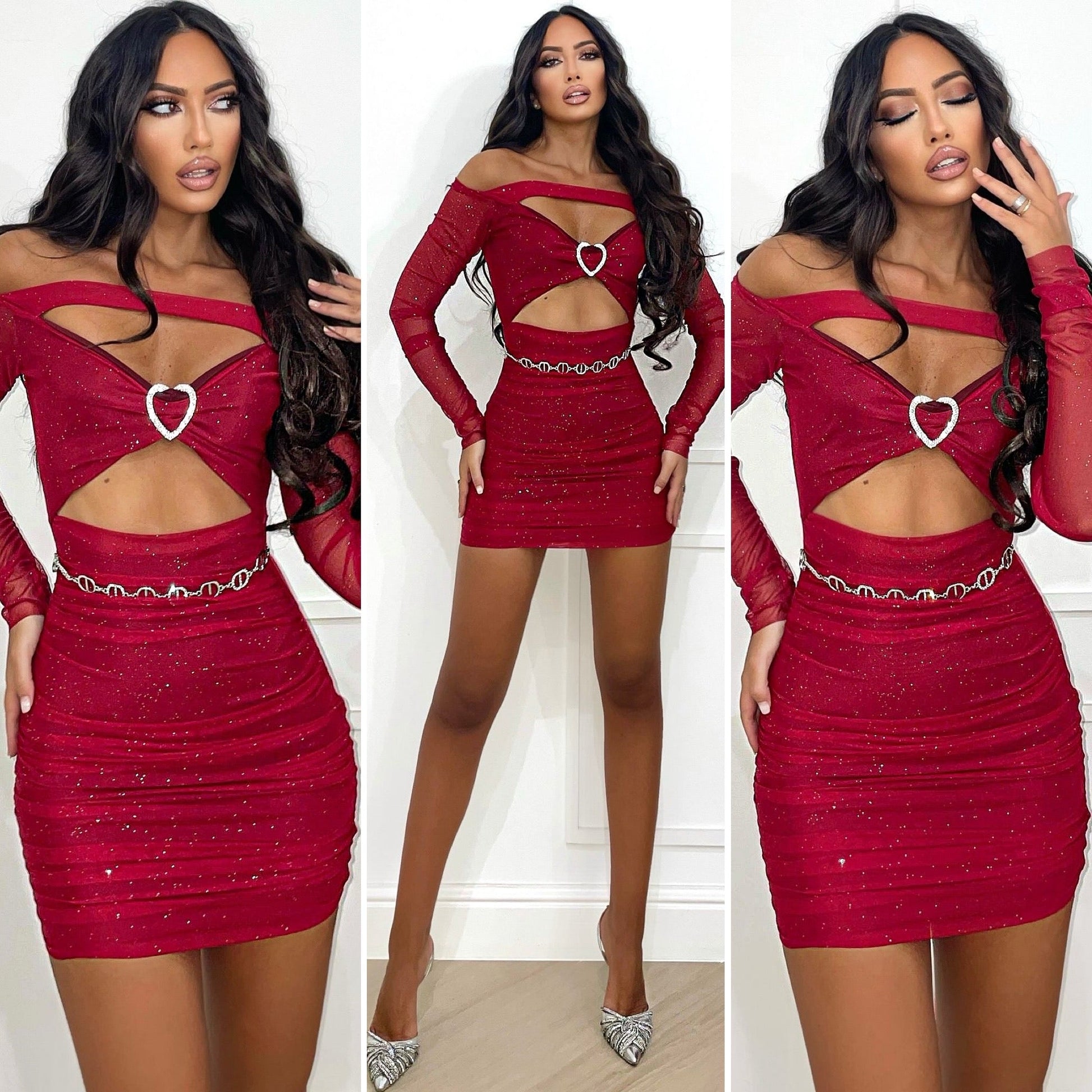 Abito glitter rosso con cuore