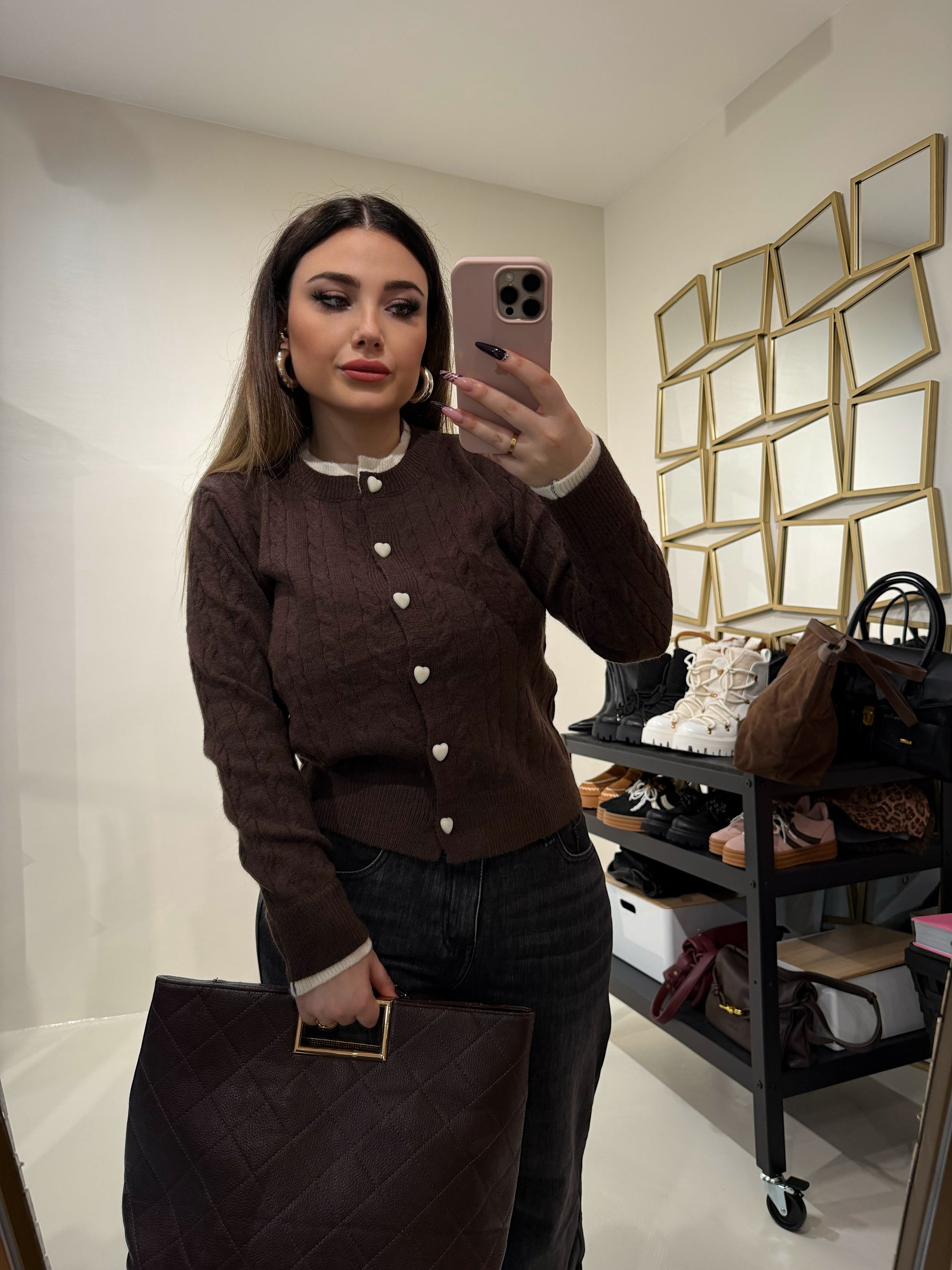Maglione a trecce con cuori
