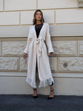 Maxi cardigan beige con frange