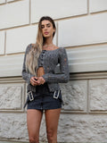 Maglione con bottoni nero/ grigio