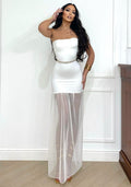 Abito a fascia con gonna in tulle bianco