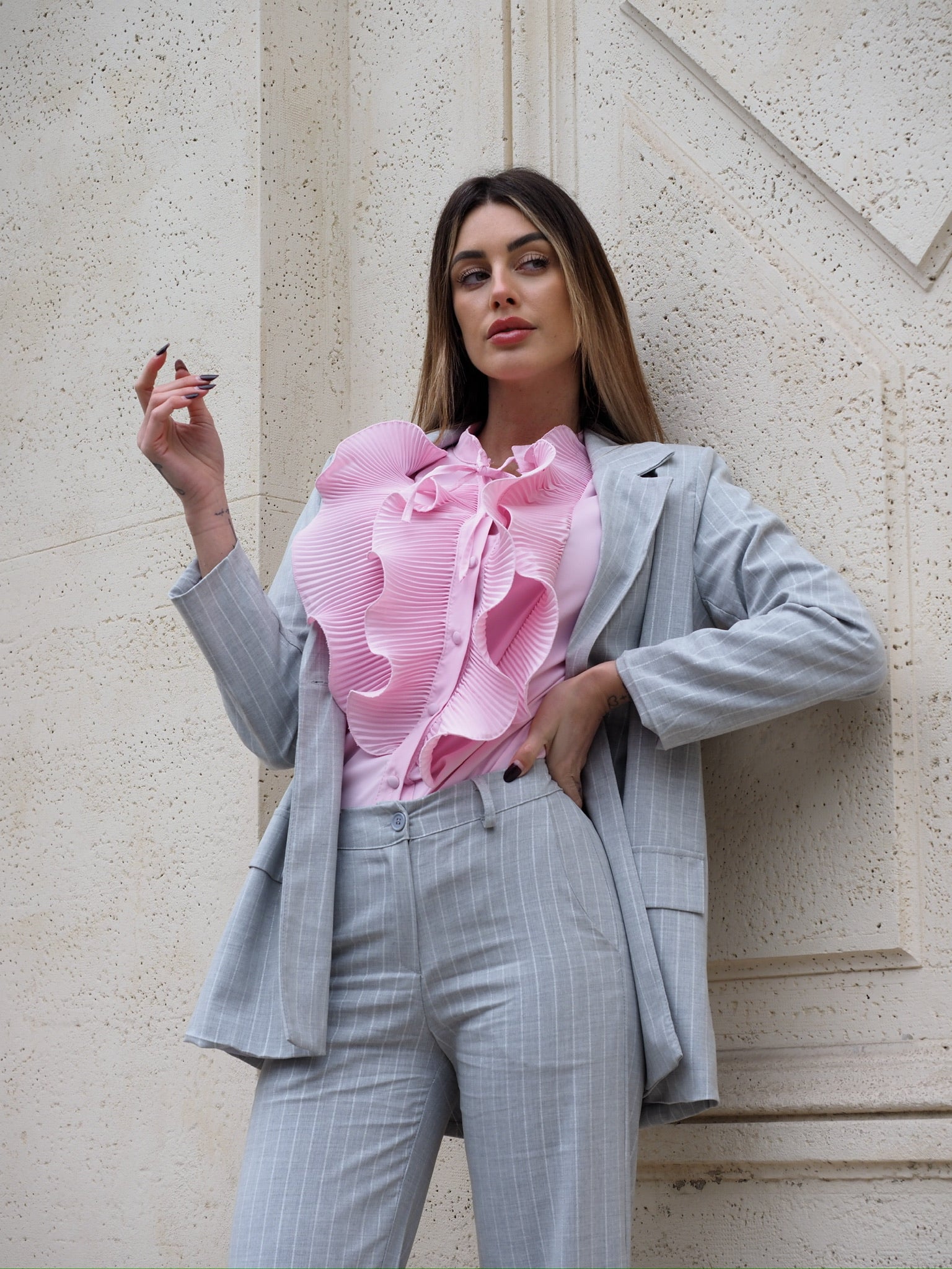 Camicia rosa con Rouches
