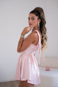 Abito bustier rosa con fiocchetti
