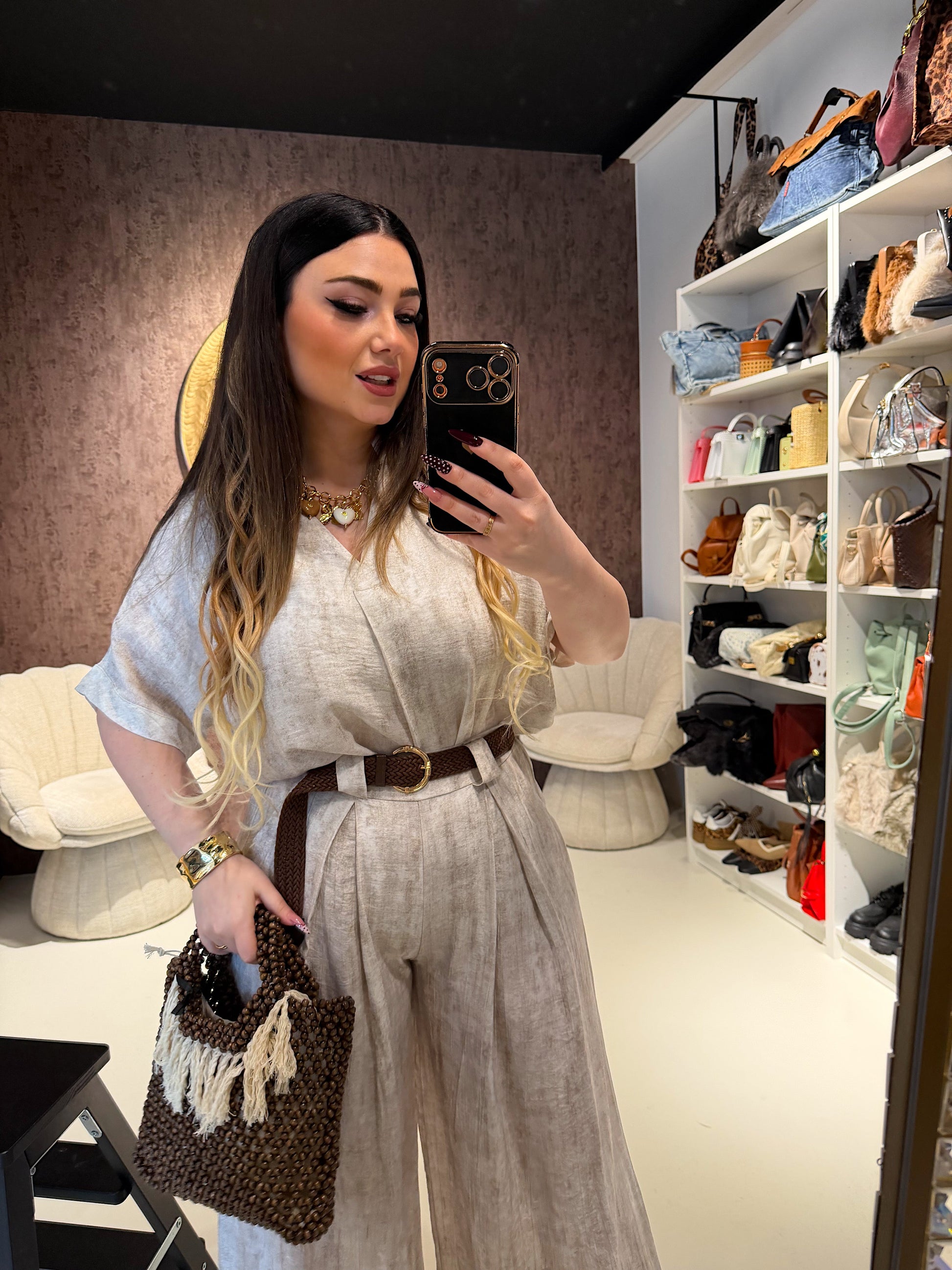 Completo camicia e pantalone stone con cintura