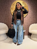 Gilet Boho in Suede con Frange e Crochet