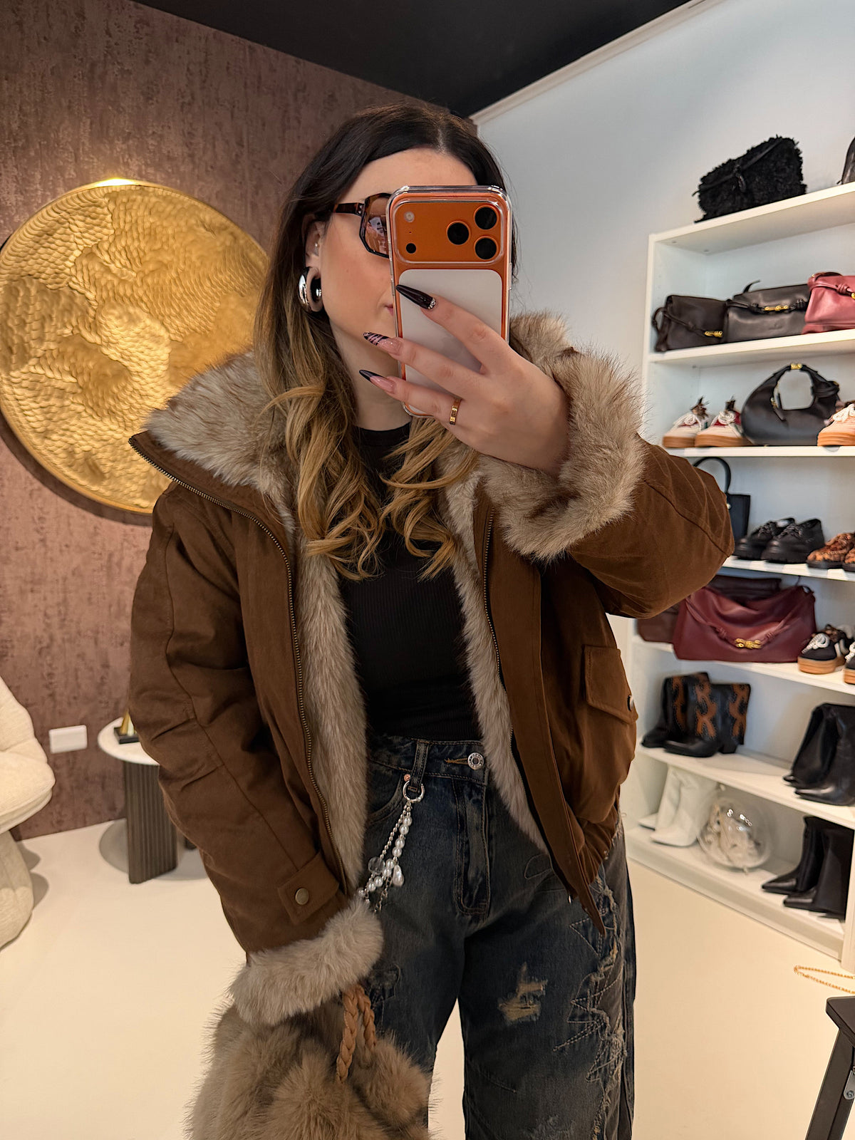 Giaccone Camel con imbottitura in pelo reversibile