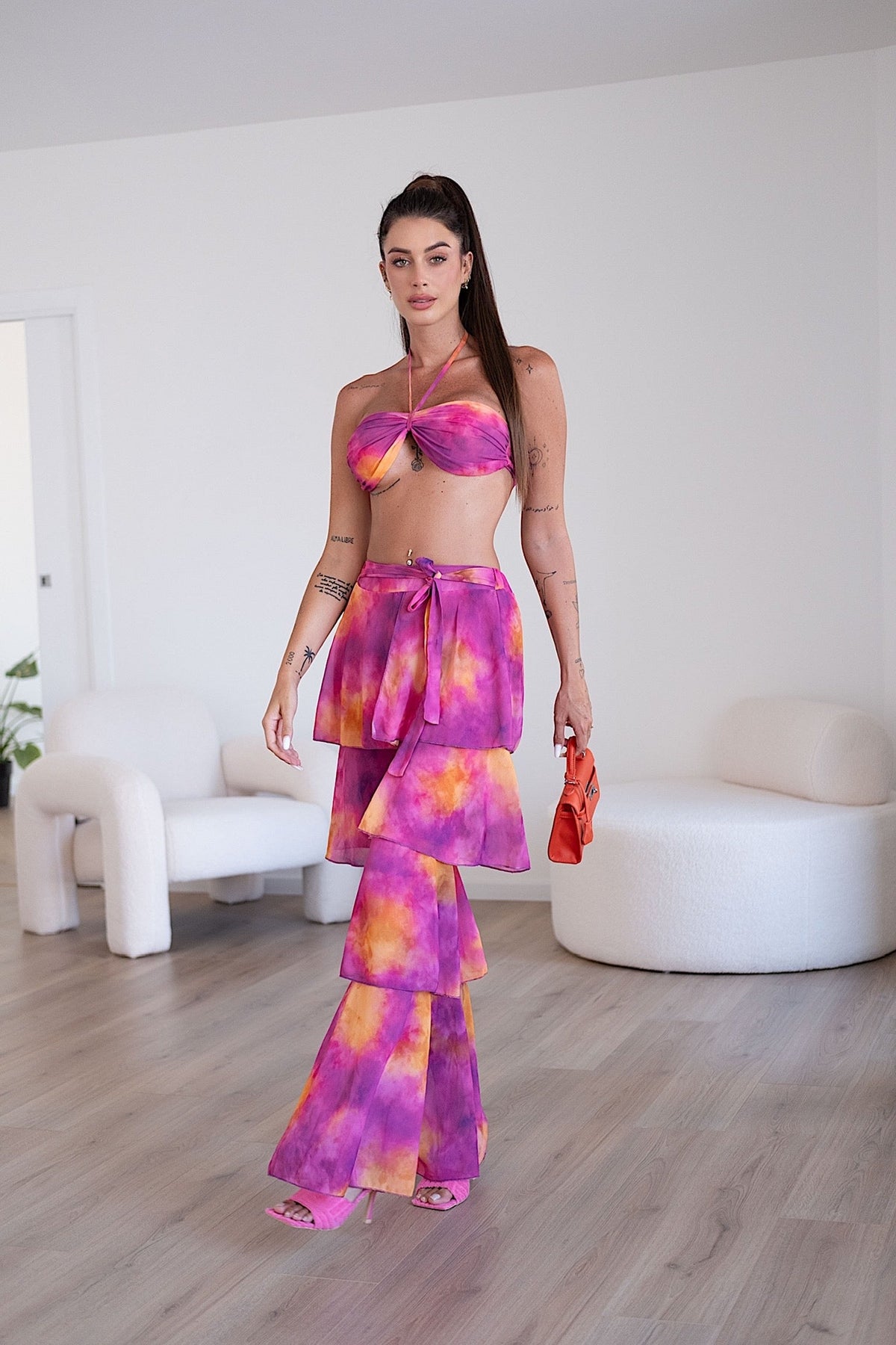 Completo top e pantalone arancio Fuxia