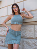 Completo crochet top e gonna verde militare