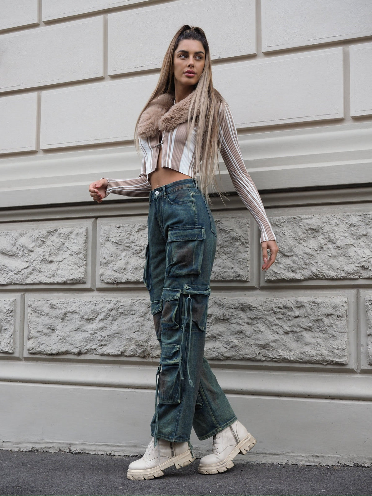 Cargo maxi con tasconi jeans macchiato