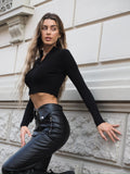 Maglioncino crop nero con zip