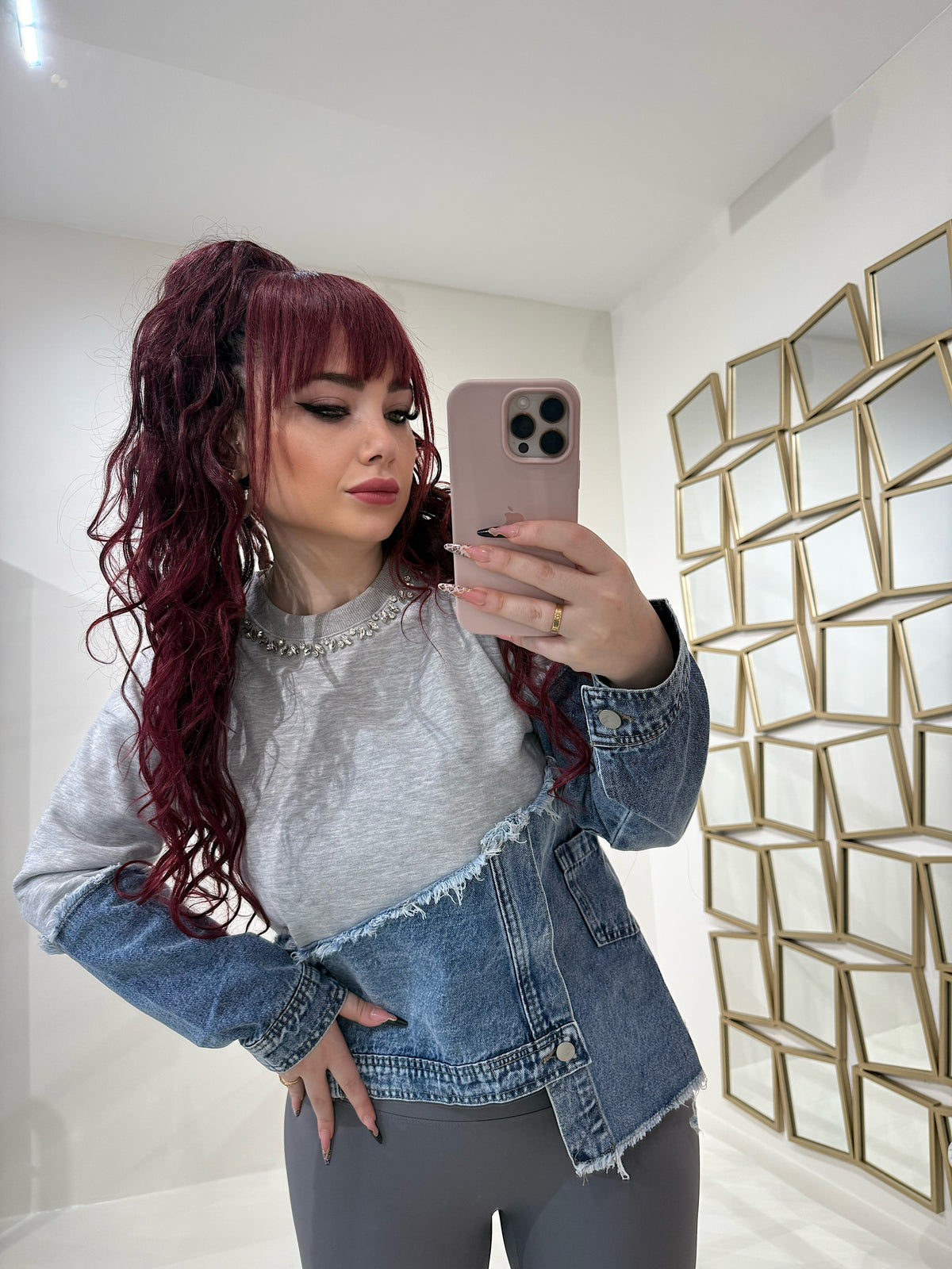 Felpa in jeans con strass