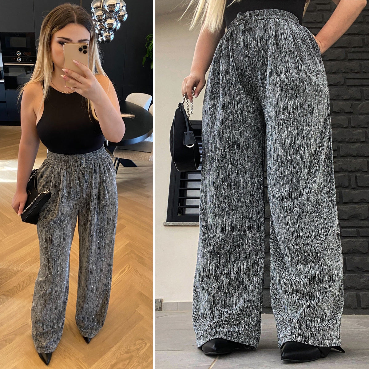 Pantalone glitter silver