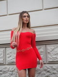 Abito in maglia rosso scollo a cuore
