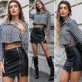 Camicia crop a quadri bianco nero