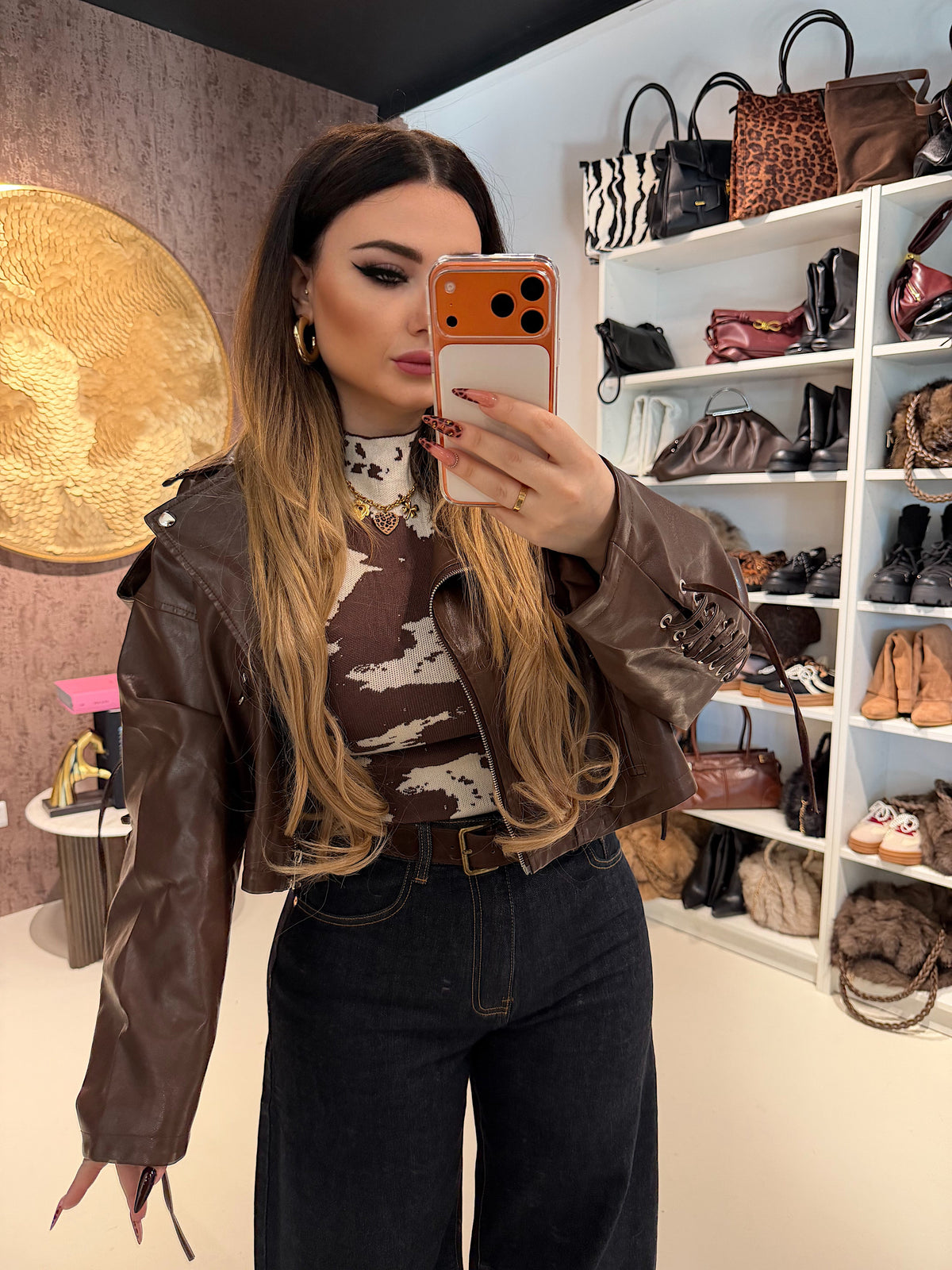 Completo top e pantalone cow print