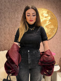Giacca Pelliccia Elegance bordeaux e marrone