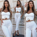 Completo top e pantalone con strass bianco