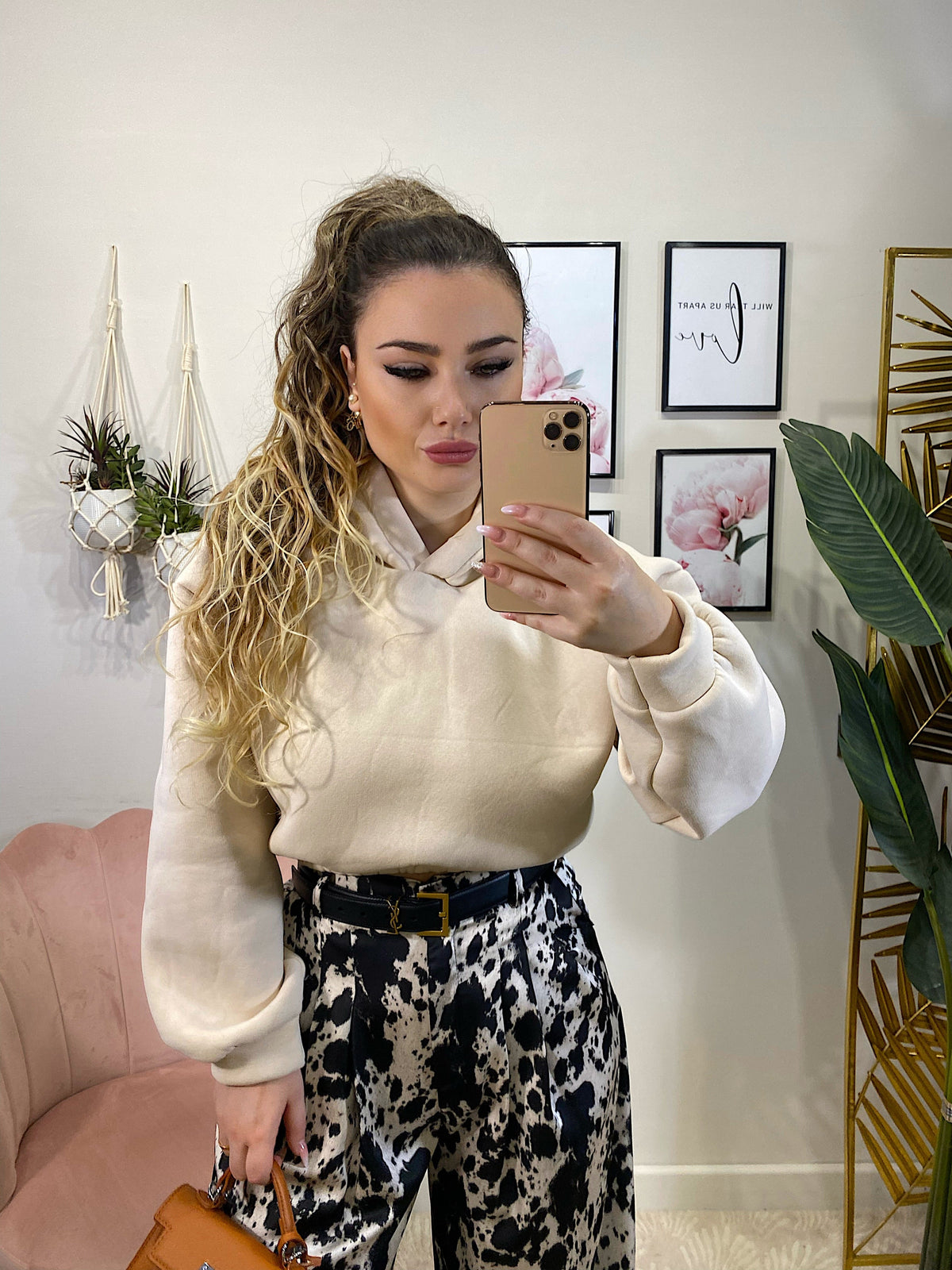 Felpa crop beige