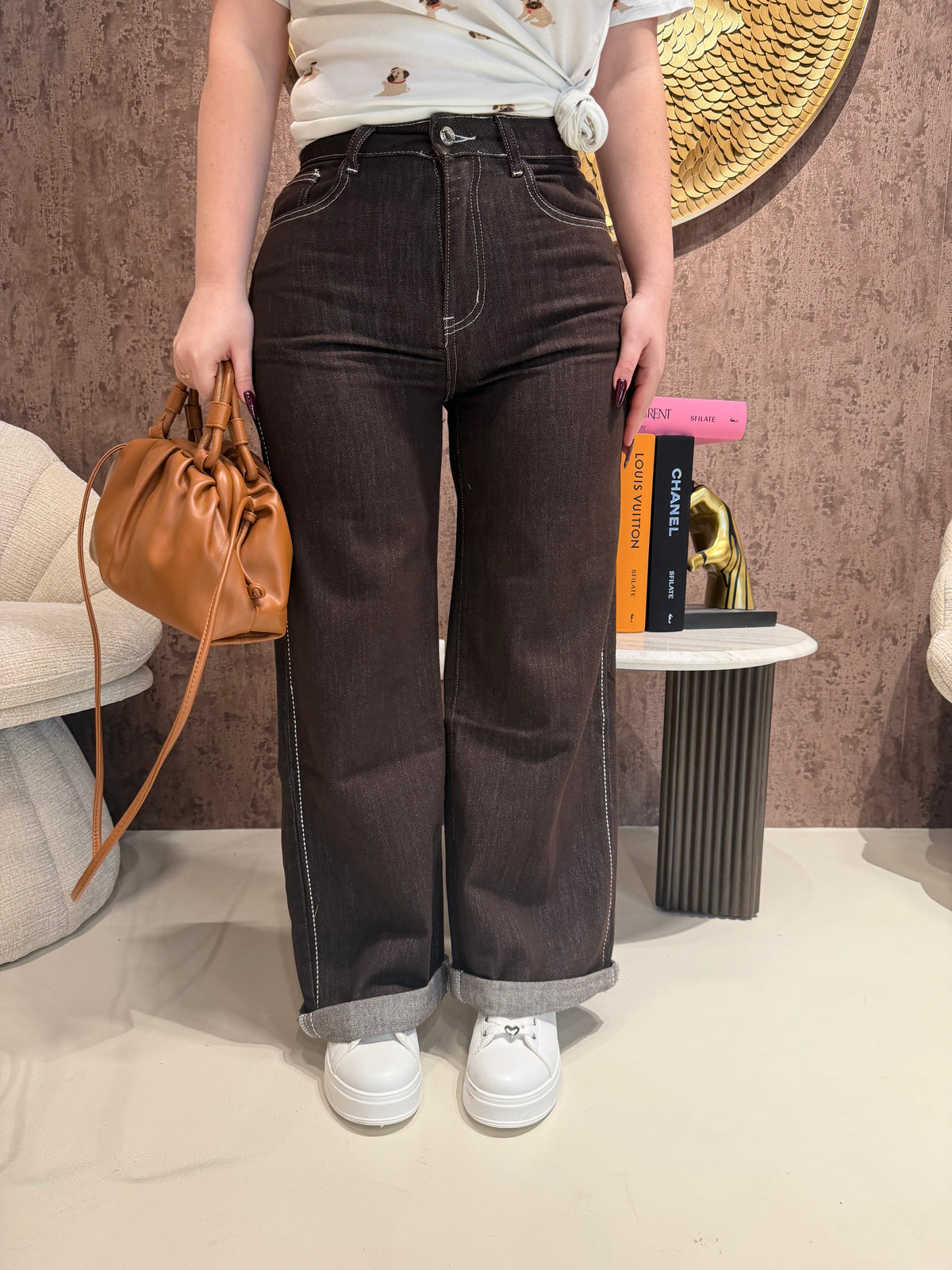 Jeans Wide Leg “Cocoa Stitch”