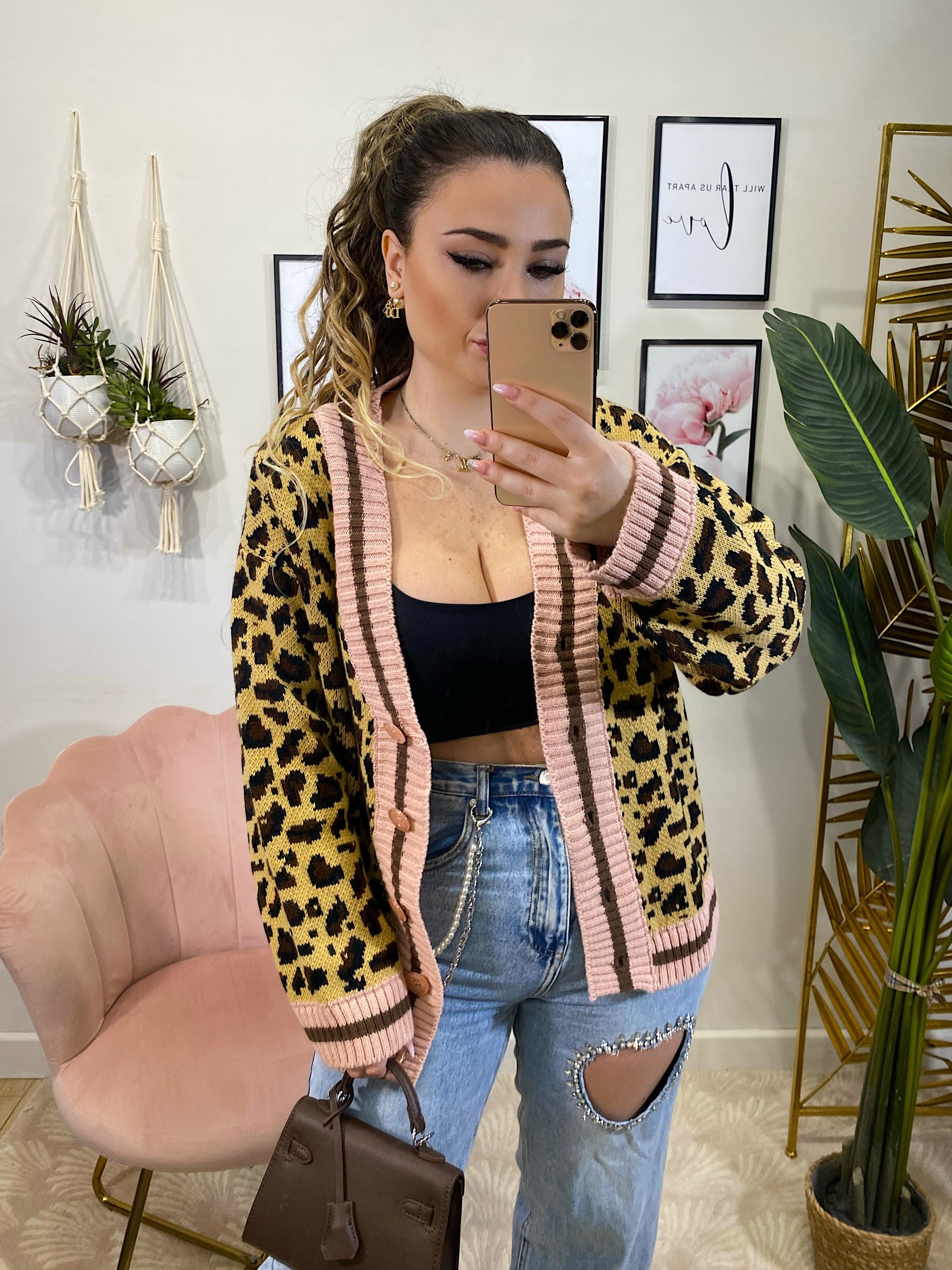 Cardigan animalier rosa