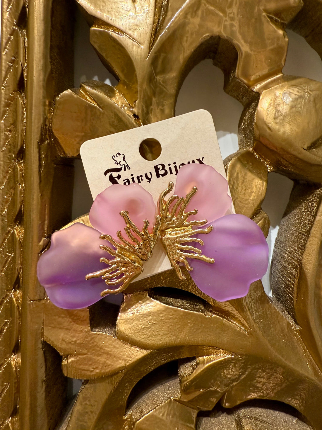 Orecchini rosa e lilla oro