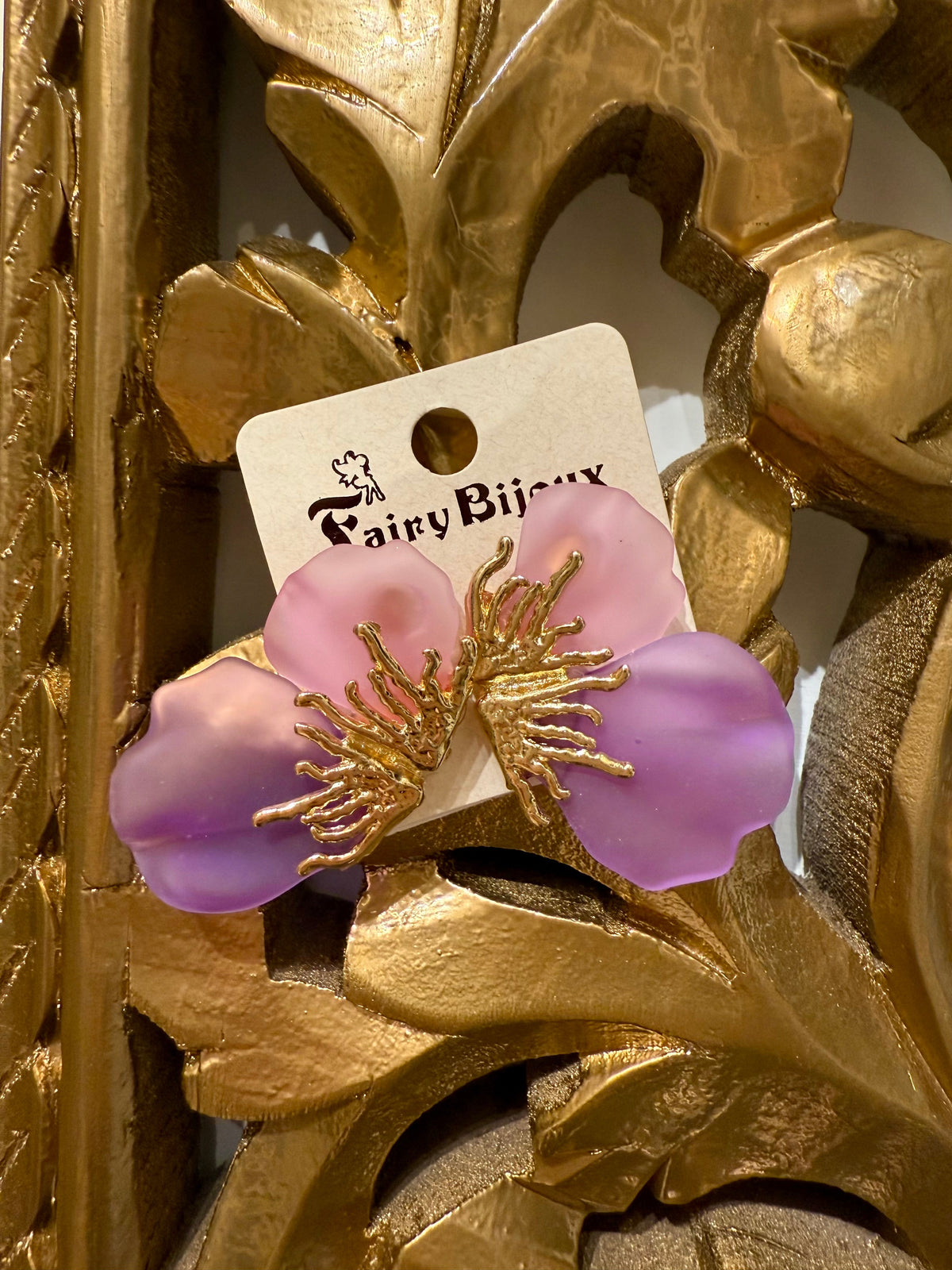 Orecchini rosa e lilla oro