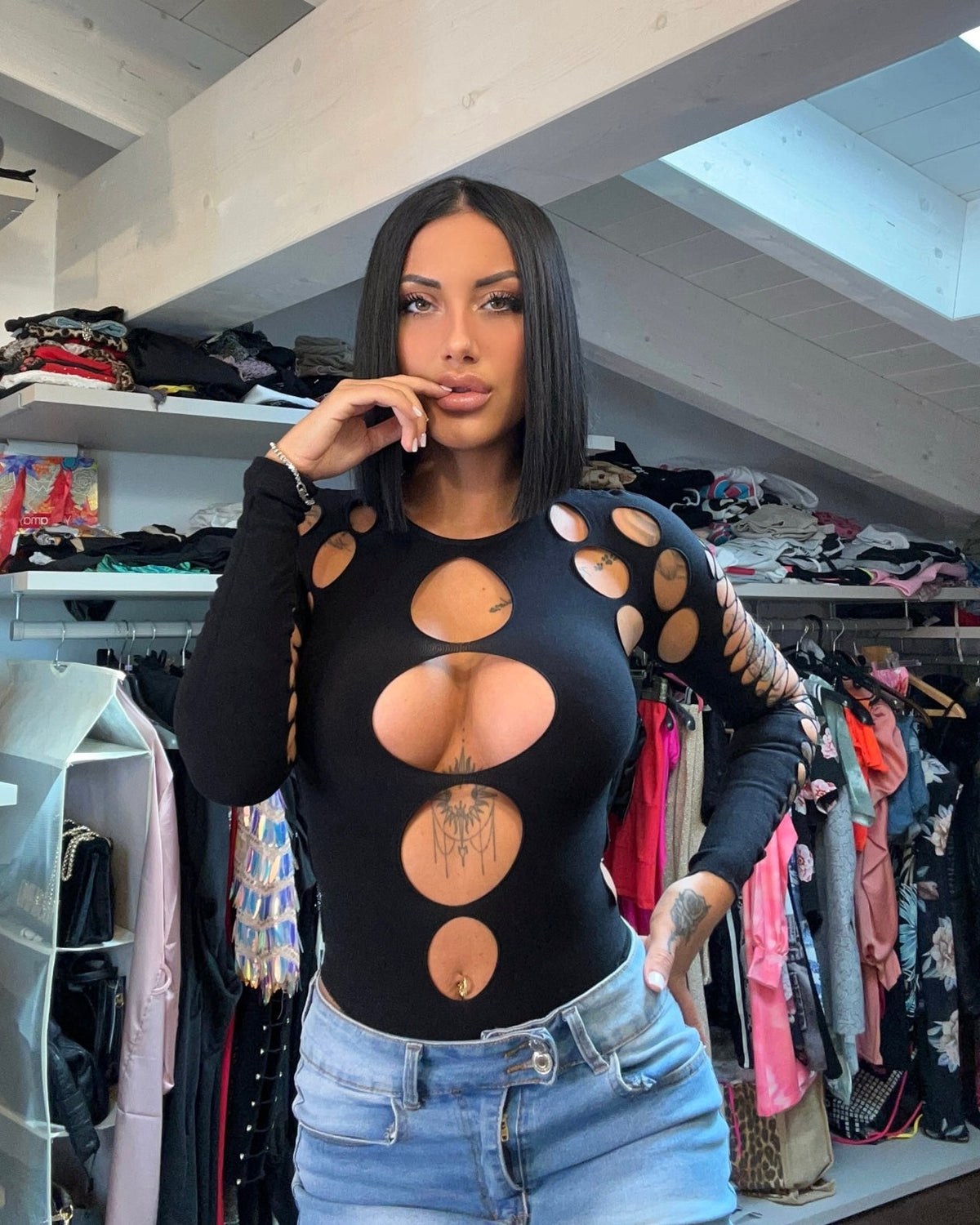 Body con spacchi nero