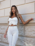 Completo top e pantalone con strass bianco