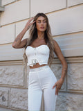 Completo top e pantalone con strass bianco