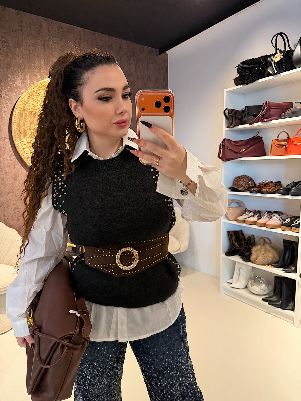 Camicia con pull-over e strass