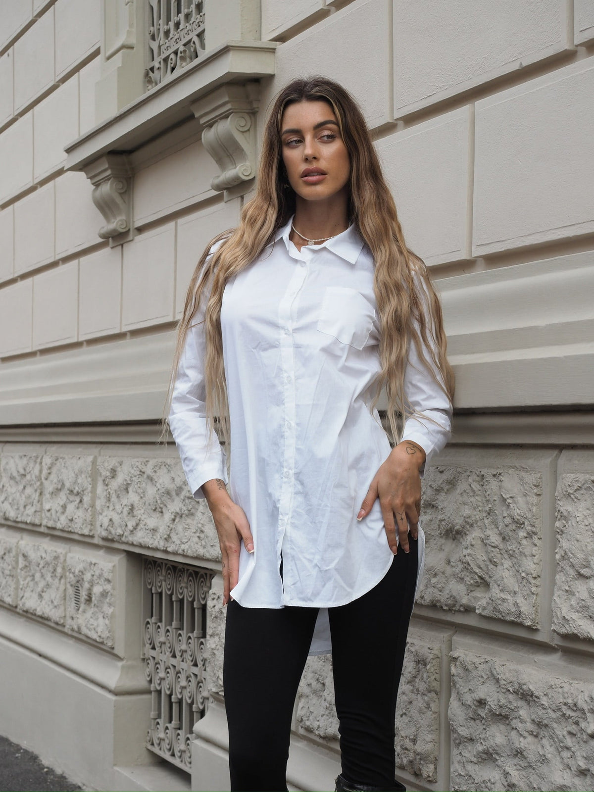 Camicia over bianca senza taschino