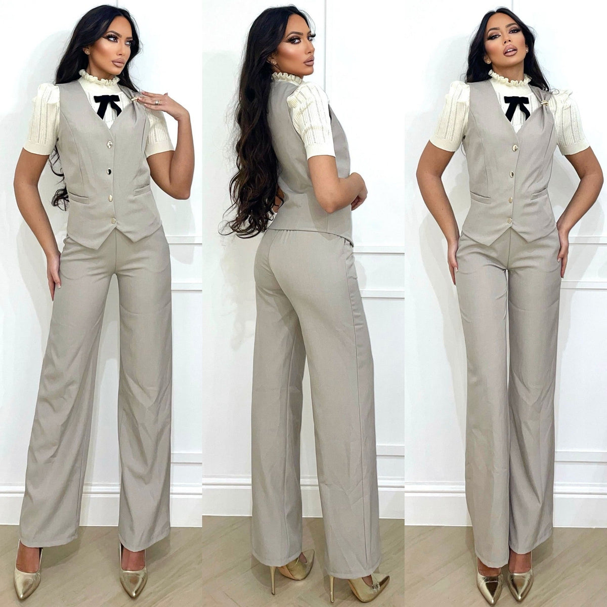 Completo smanicato e pantalone tortora freddo