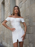 Abito bianco a fascia con zip