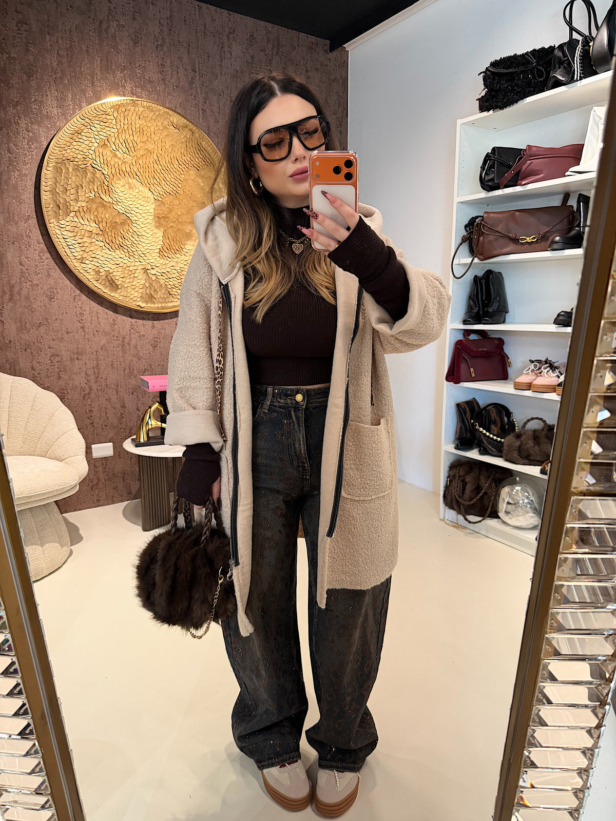 Cardigan Morbido con Cappuccio e laccio Animalier