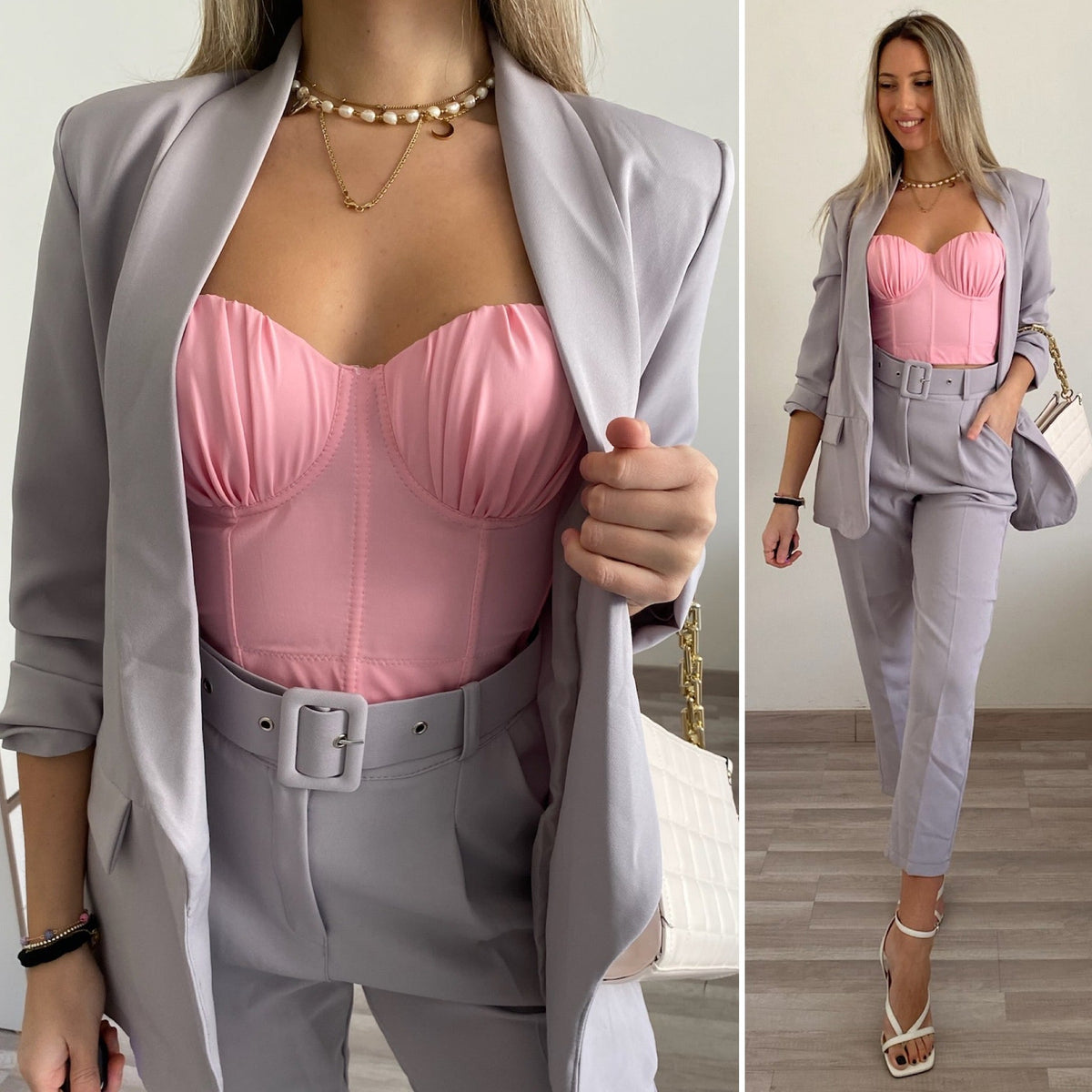 Completo giacca e pantaloni grigio polvere
