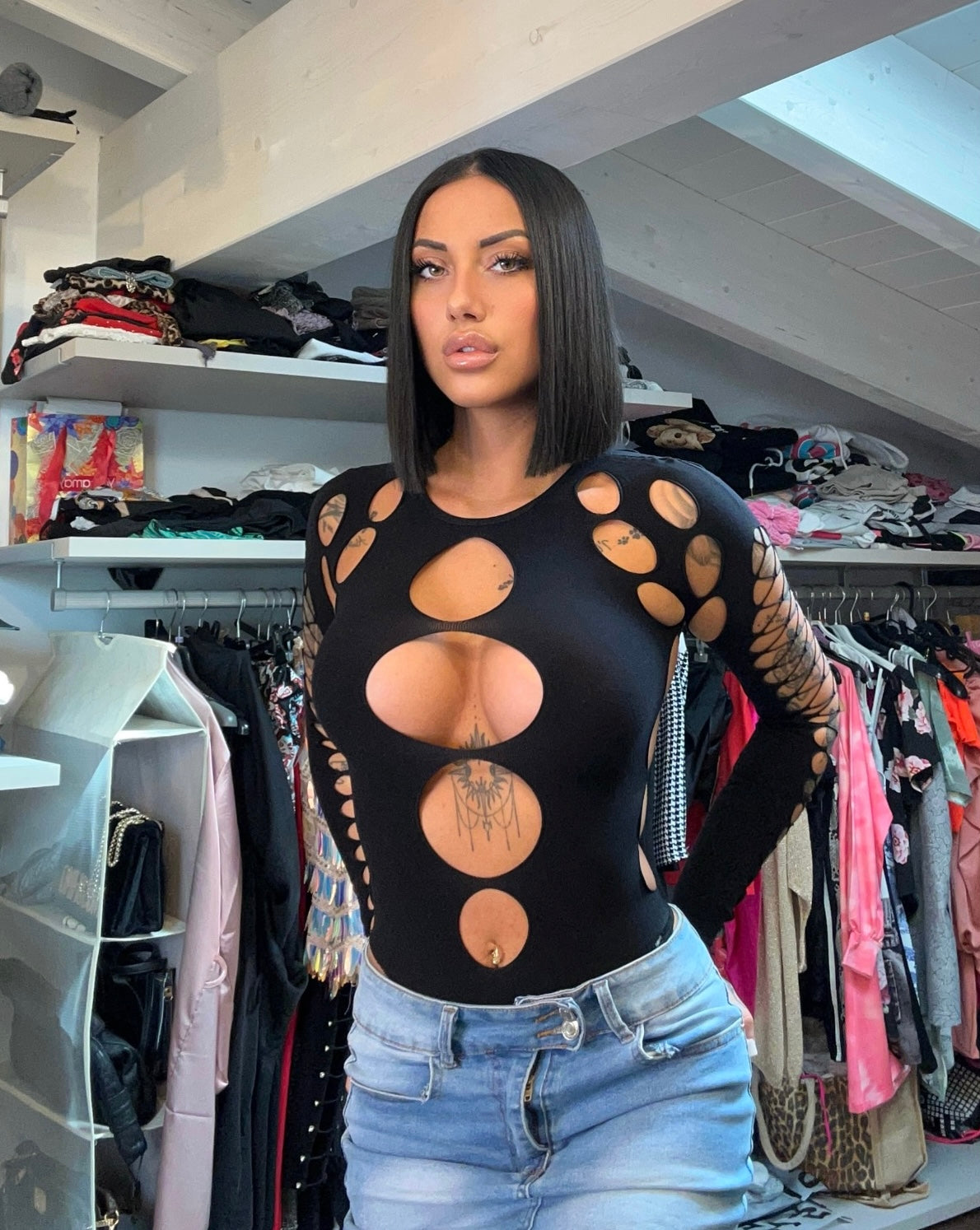 Body con spacchi nero