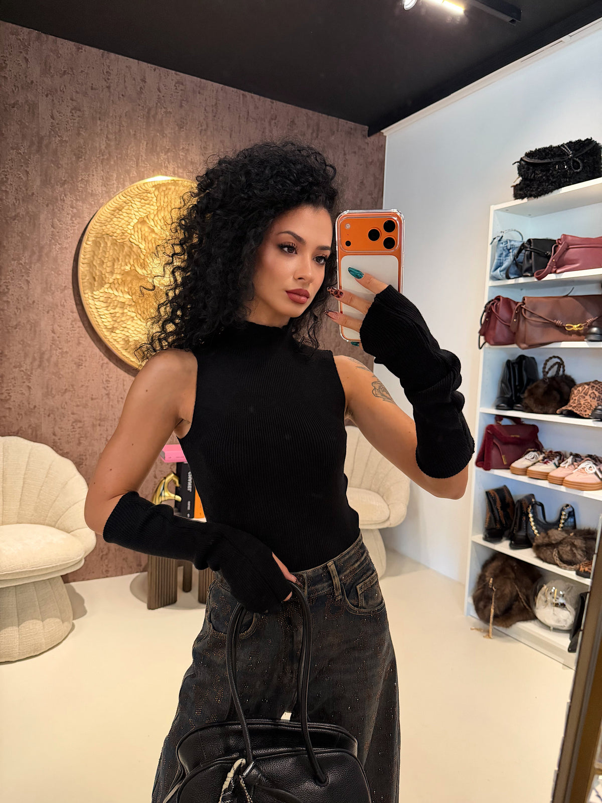 Top a Collo Alto con Manicotti Coordinati