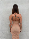 Abito a fascia midi nude con strass