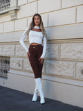 Pantalone choco con cintura oro