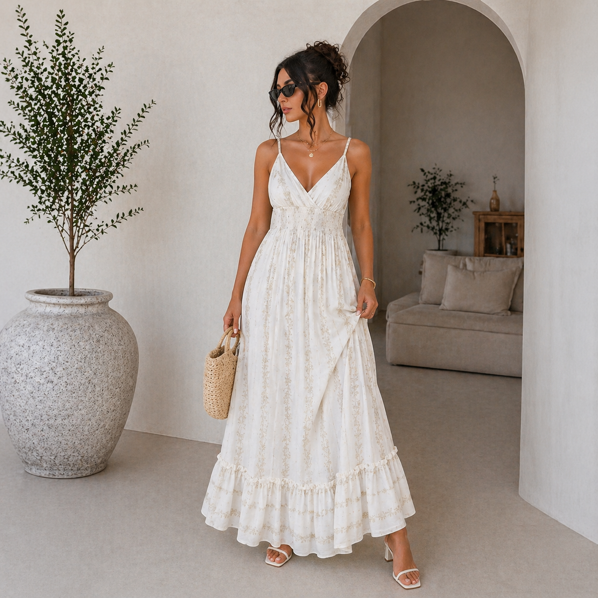 Abito Lungo summer con ricami oro