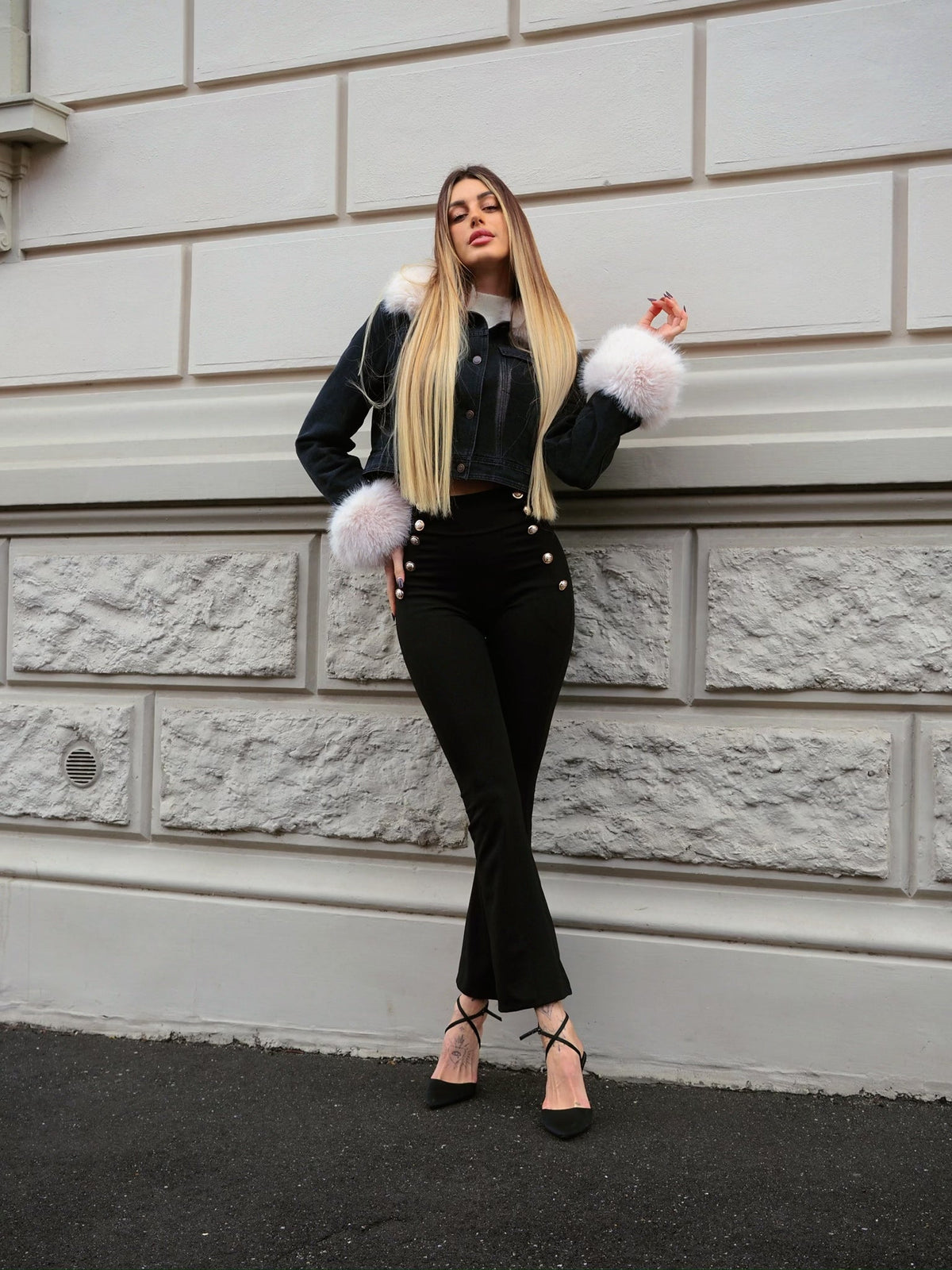 Giaccone in jeans con pelo
